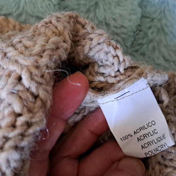 St. ambecco short sleeve turtleneck chunky knit neutral beige acrylic ITALY LG - Picture 9 of 9